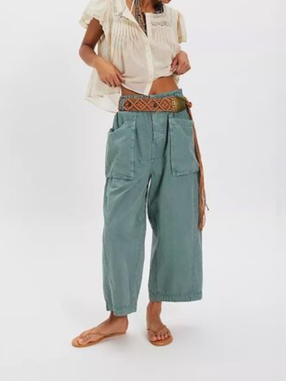 Free People We the Free Costa Pull on Wide Leg Harem Pants-Stormy Sea